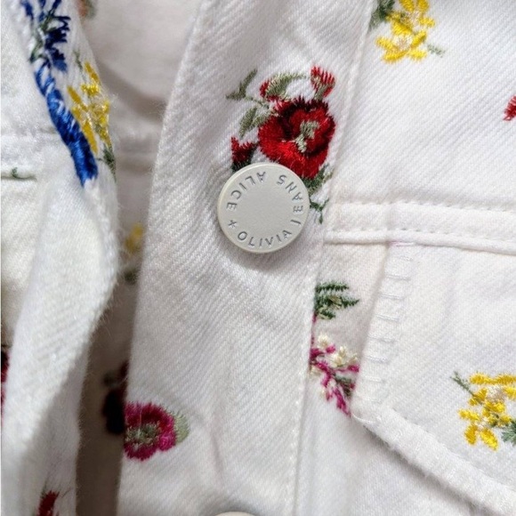 Alice + Olivia Off White Multi Renee Embroidered Cropped Denim Jacket XS NWOT - Picture 6 of 11